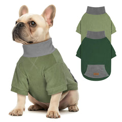 Suéter de perro Cyeollo verde con cuello alto, cómodo para uso diario.