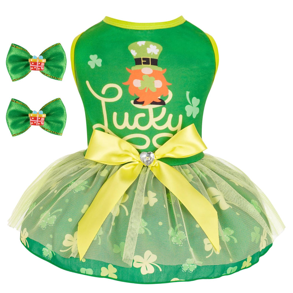 Vestido cyeollo para San Patricio con lazo de cristal, ideal para salir de paseo.