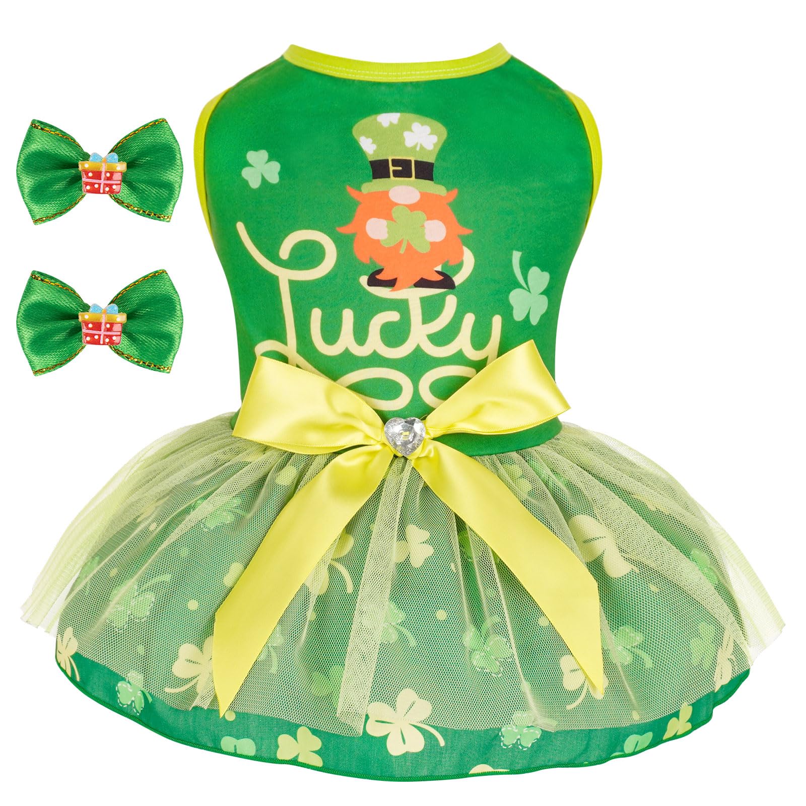 Vestido cyeollo para perro san patricio verde con tul suave, ideal para fiestas
