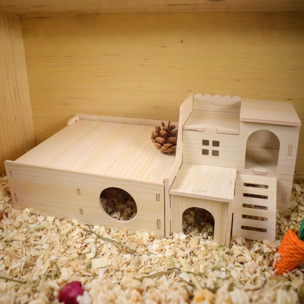 Cyirexylcc casita de madera multi-cámara hamster entrada: múltiples puntos de entrada para exploración