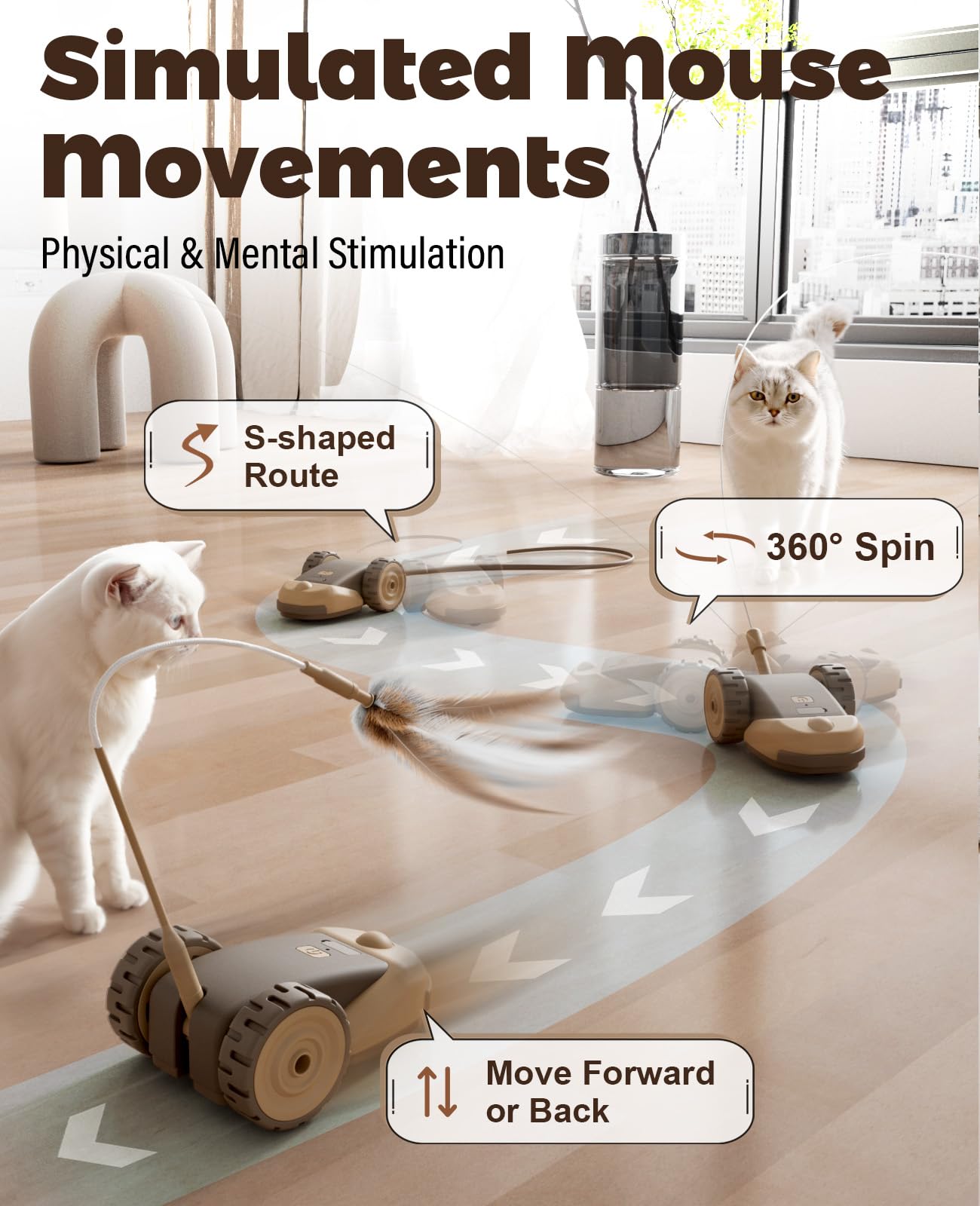 CYROS plumas colgantes para gatos, ideal para juegos interactivos y estimulación táctil.