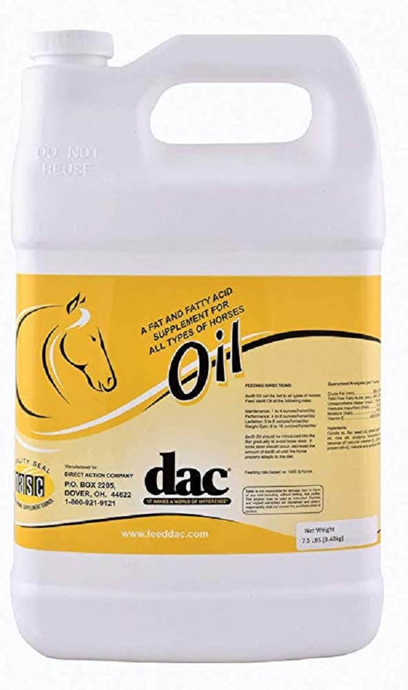 DAC aceite para caballos en galón; mejora del pelaje y la piel durante el entrenamiento