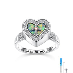 DAOCHONG Anillo urna cruz opal corazón, recuerdo elegante para honrar a un ser querido