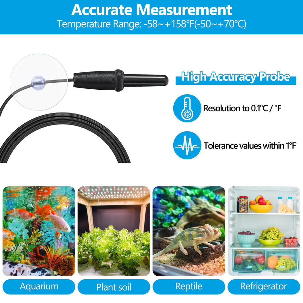 DaToo termómetro para acuario, sonda de acero inoxidable para medición estable.