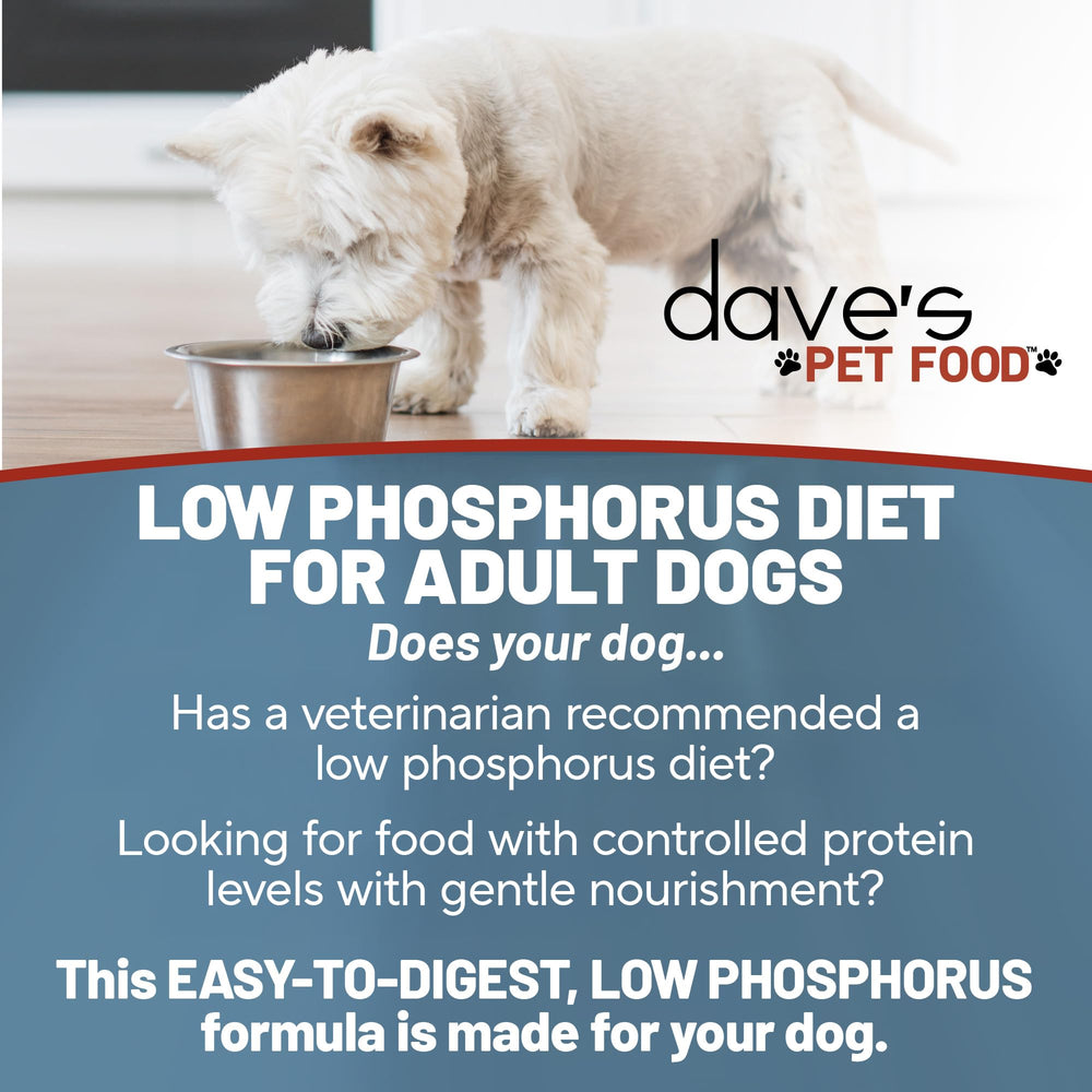 Caja de 12 latas de Dave's Pet Food renal para conveniencia.