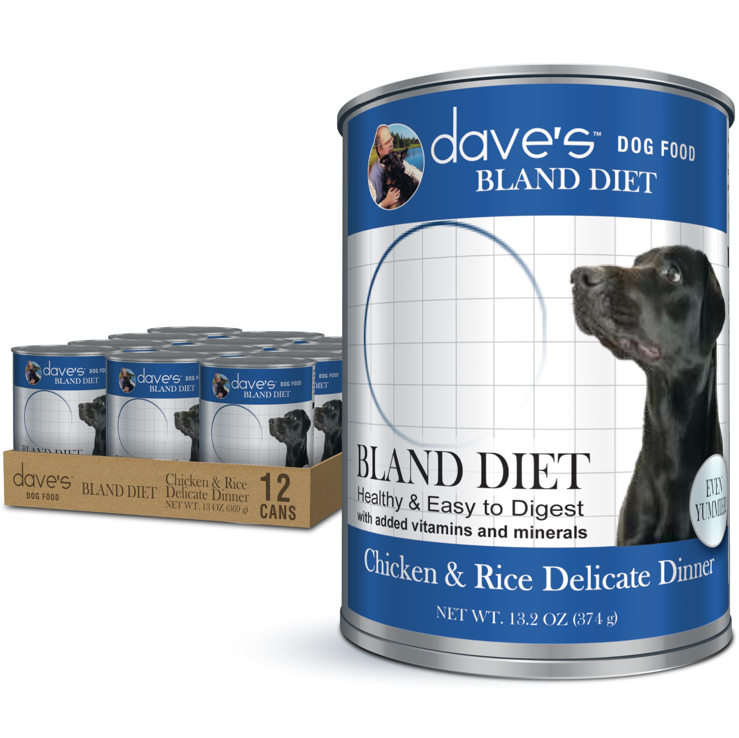 Dave's Pet Food Dieta Blanda lata pollo-arroz, ideal para estómagos sensibles.