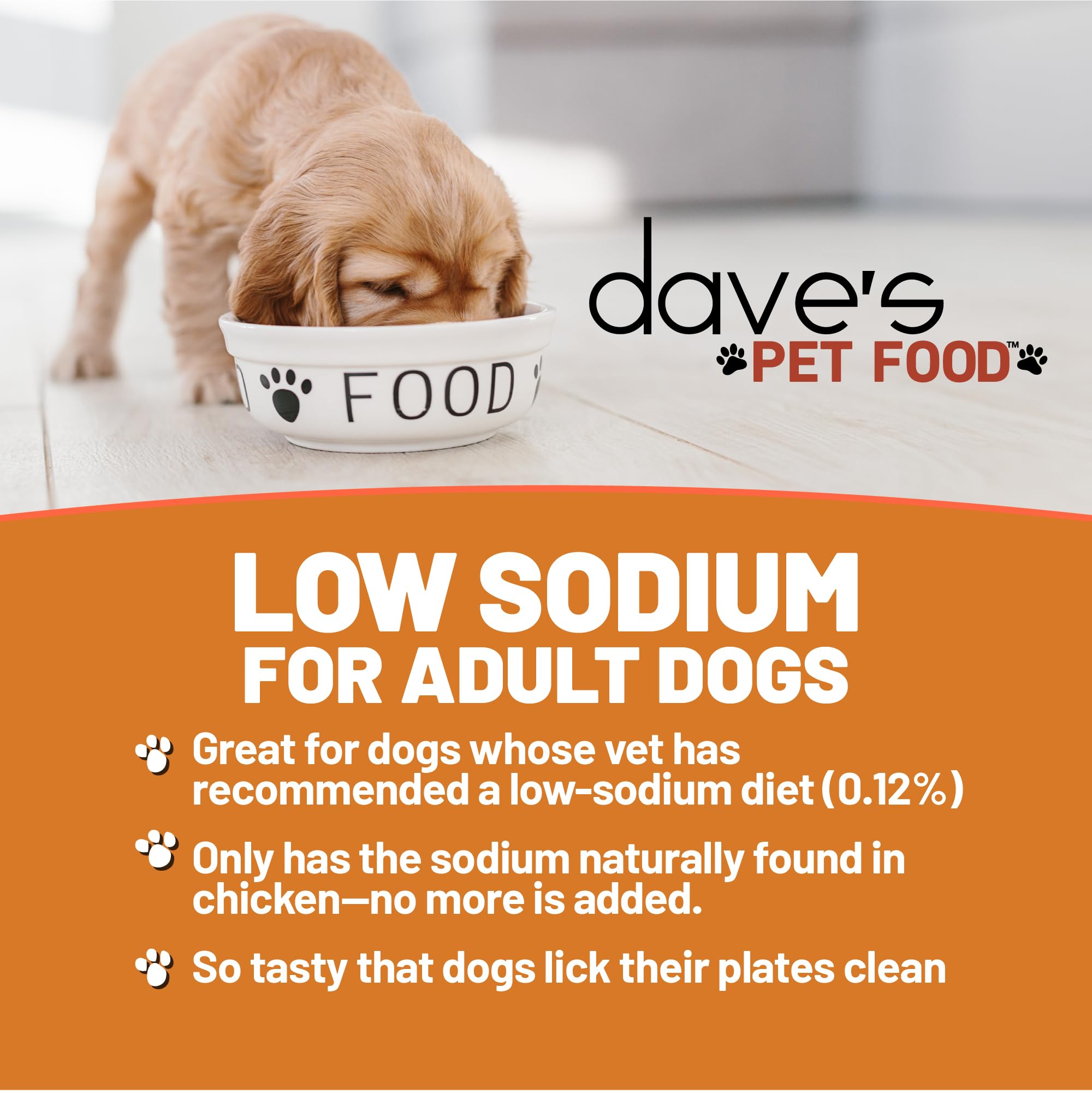 Dave's Pet Food: etiqueta de dieta baja en sodio para uso diario.