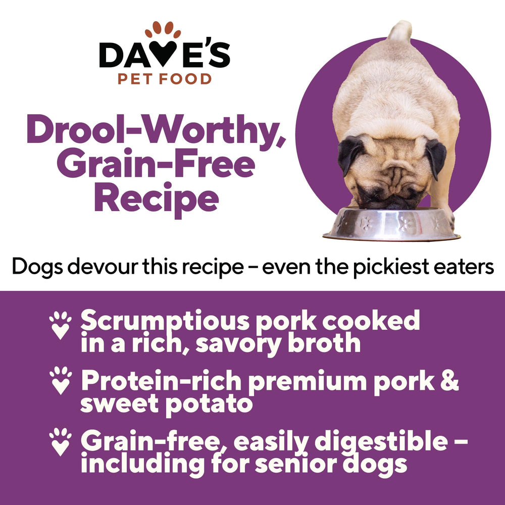 Dave's Pet Food etiqueta sin grano, opción natural para perros sensibles.
