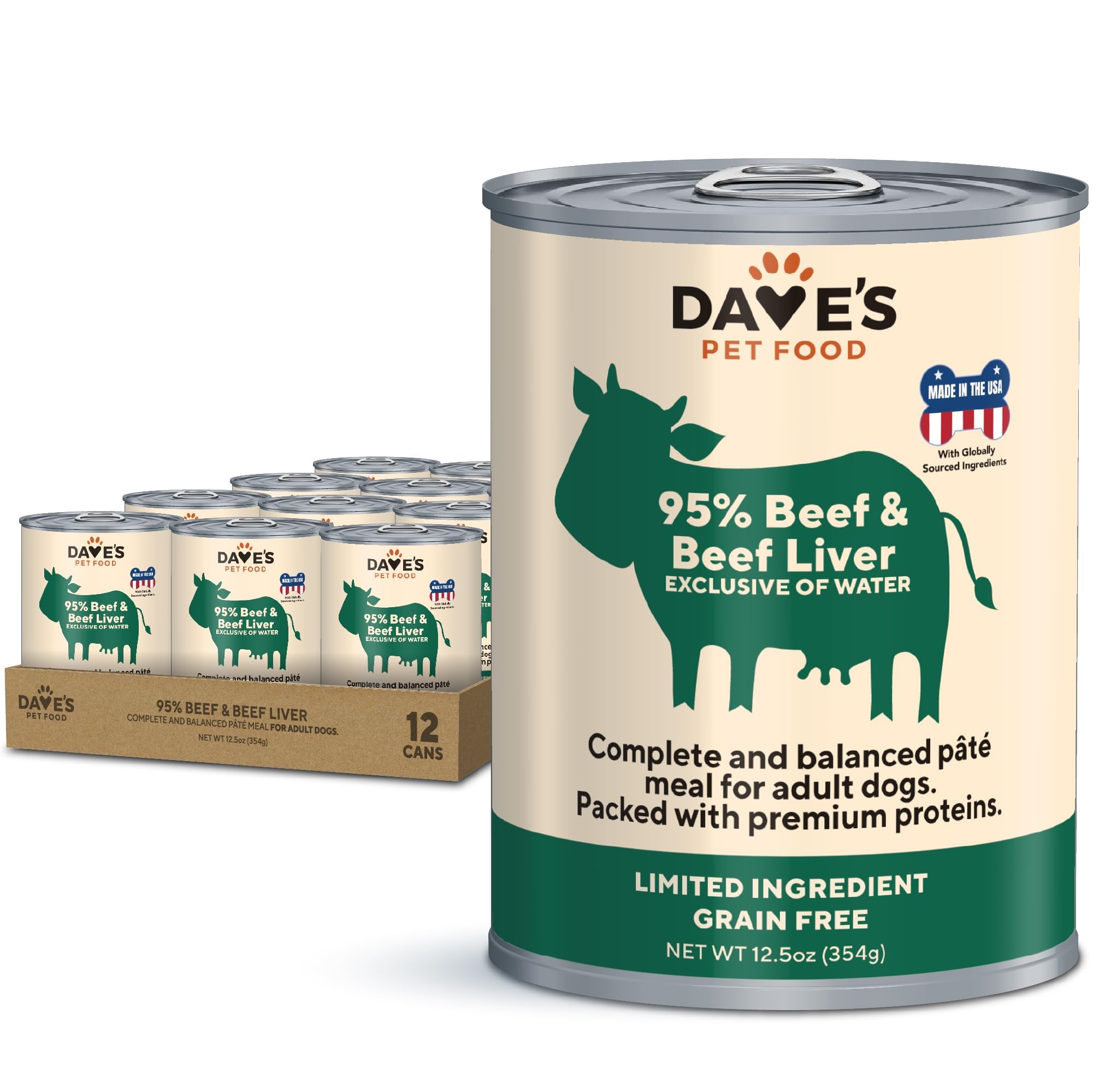 Dave's Pet Food: lata sin granos con carne e hígado para perros sensibles