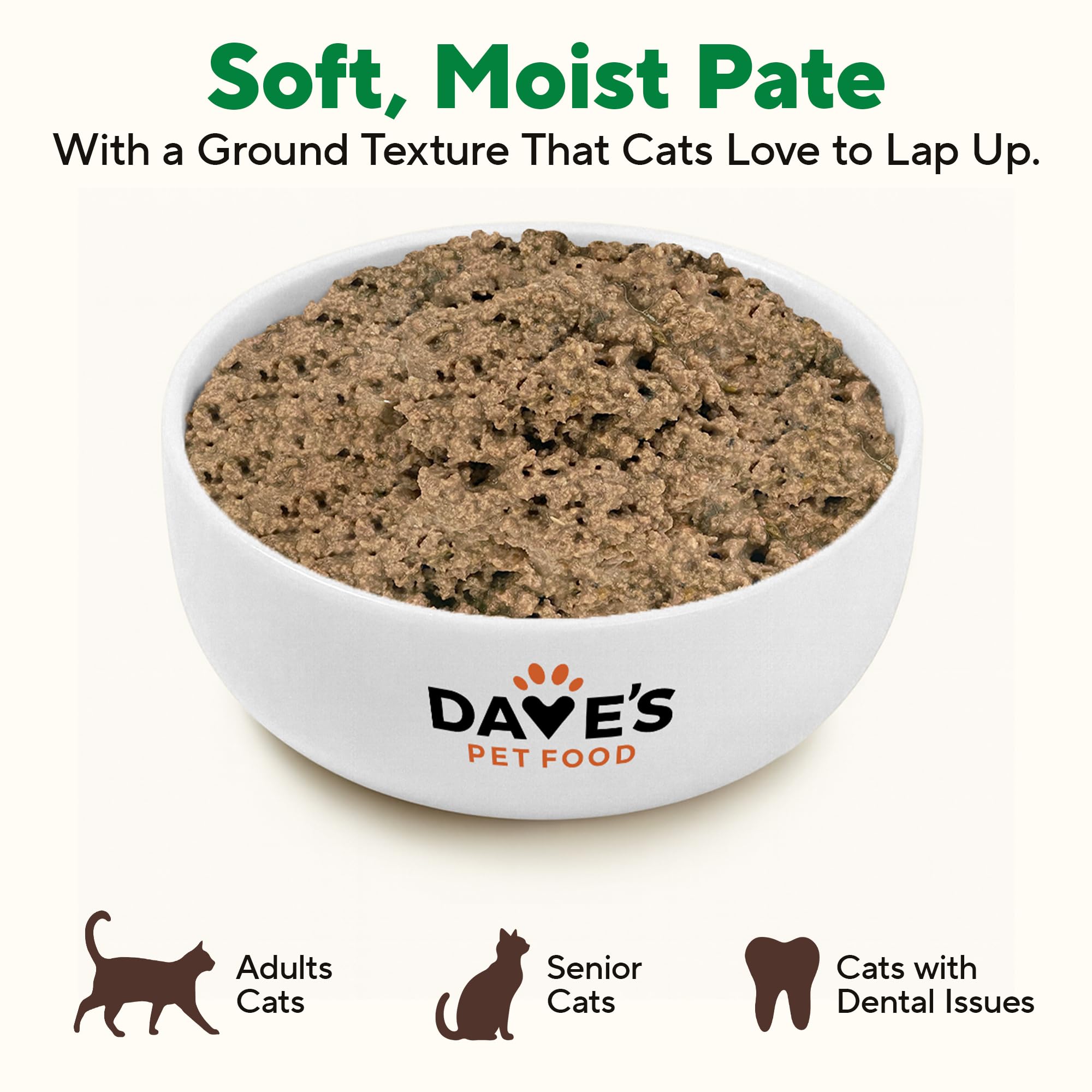 Dave's Pet Food Pate, sin granos, opción para dietas específicas.