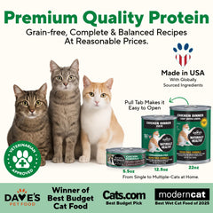 Dave's Pet Food: etiqueta nutricional con vitaminas y minerales añadidos.