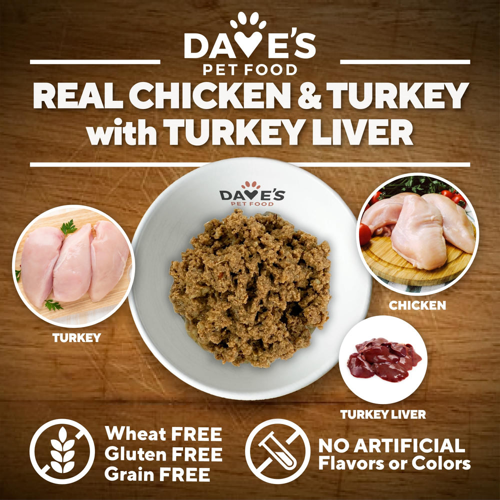 Dave's Pet Food con vitaminas y minerales añadidos para una comida completa y equilibrada.