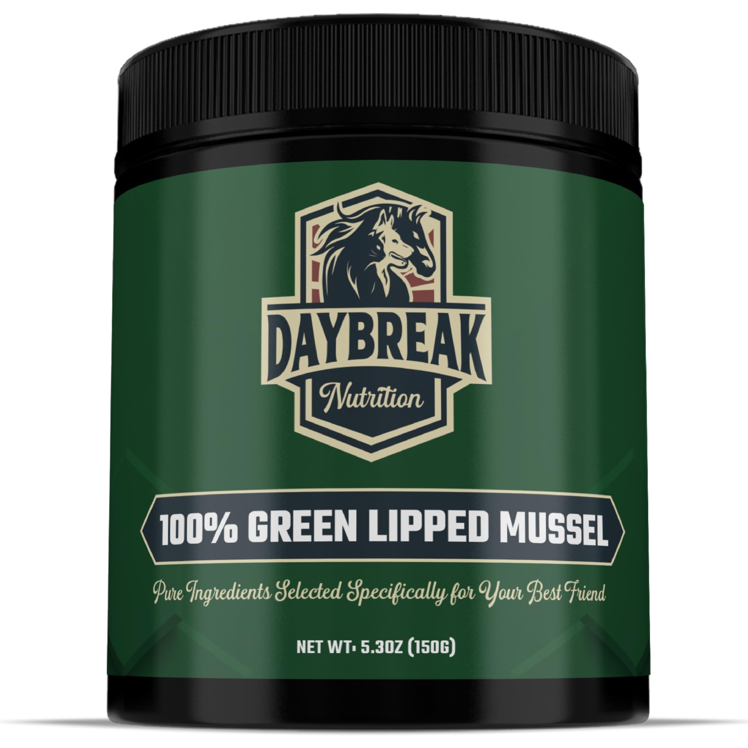 Polvo de mejillón verde Daybreak Nutrition para perros y gatos, apoyo natural para articulaciones.