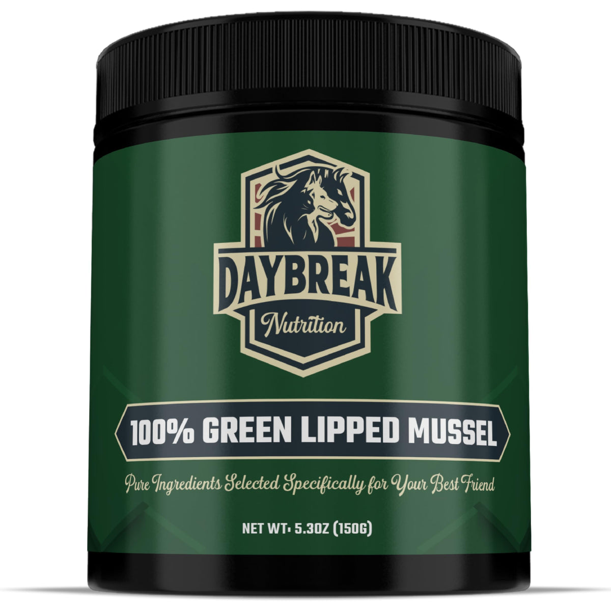 Polvo de mejillón verde Daybreak Nutrition para perros y gatos, apoyo natural para articulaciones.
