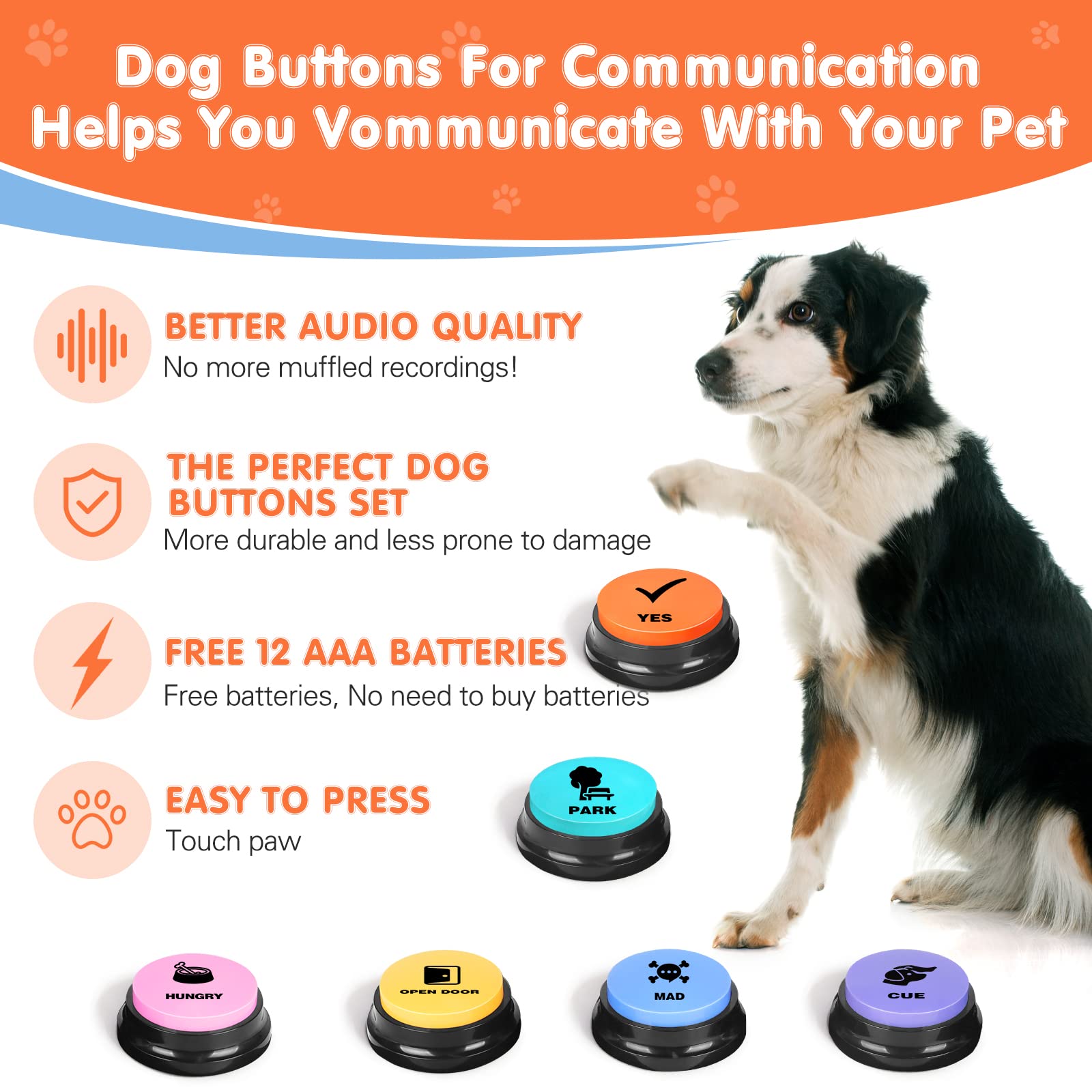 DCIAER botones para perros, grabaciones repetibles para enseñar comandos básicos.