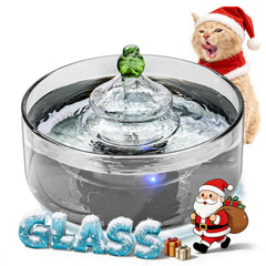 Fuente DCIOGAT de gatos en vidrio con luz LED, agua fresca visible.