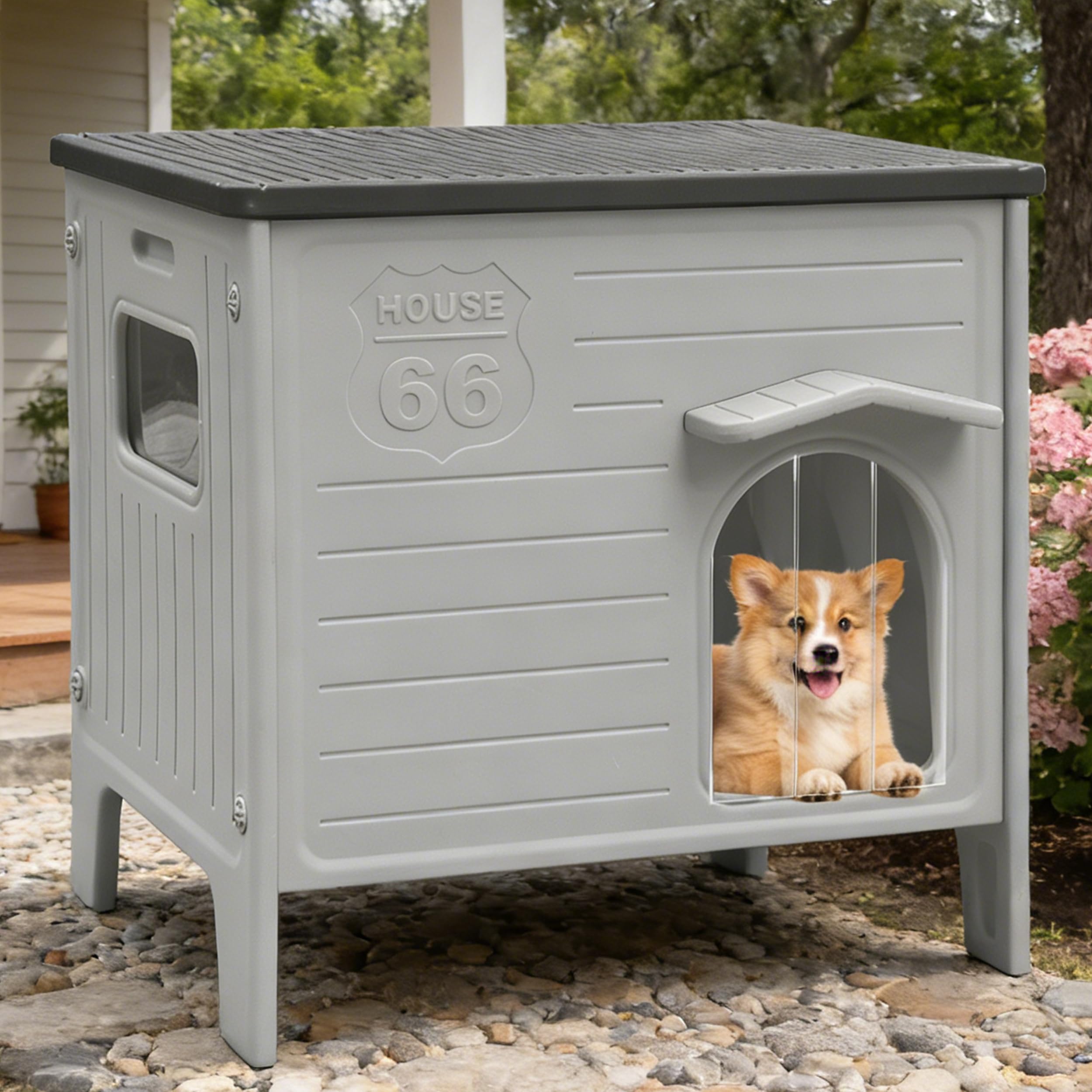 Deblue casa para perros exterior impermeable con piso elevado para clima lluvioso