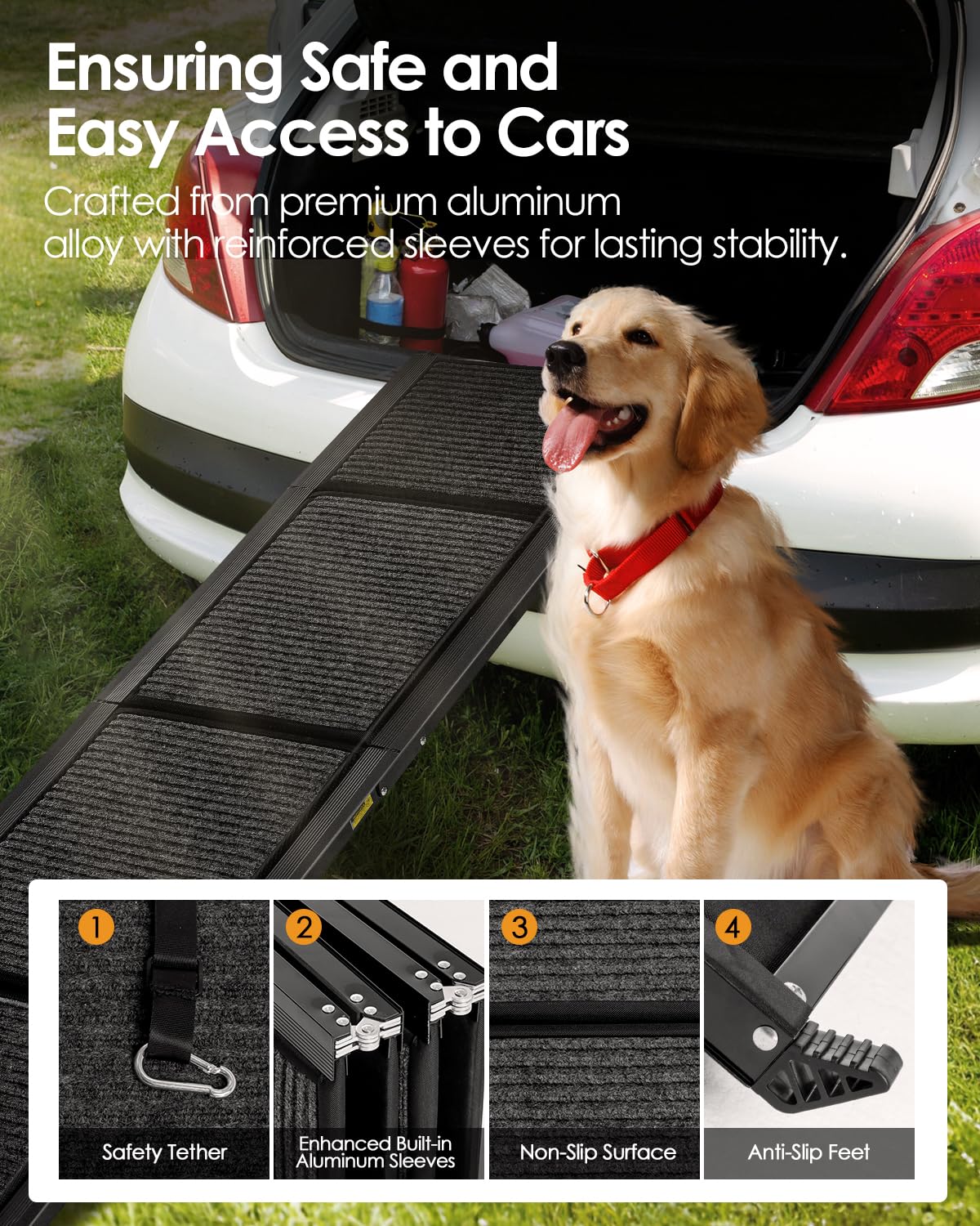 Deekuiwi rampa plegable para perros en vehículo utilitario deportivo, ideal para subir y bajar.
