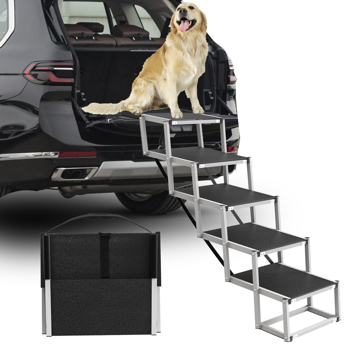 DeerGym escaleras para perros grandes con 5 peldaños, facilitan subir al coche con seguridad.