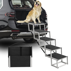 DeerGym escaleras para perros grandes con 5 peldaños, facilitan subir al coche con seguridad.