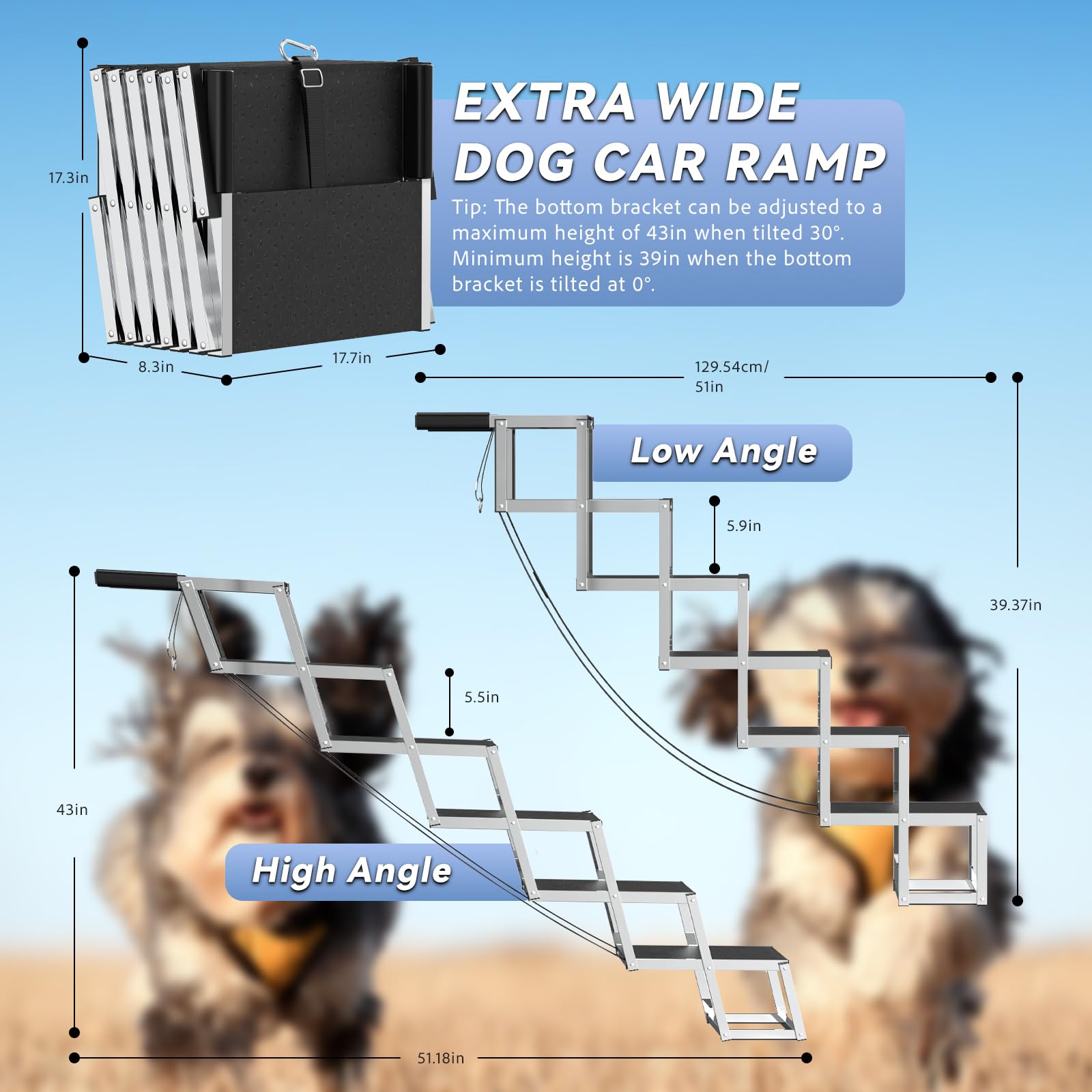 DeerGym rampa plegable de 43 pulgadas ideal para viajes con mascotas.