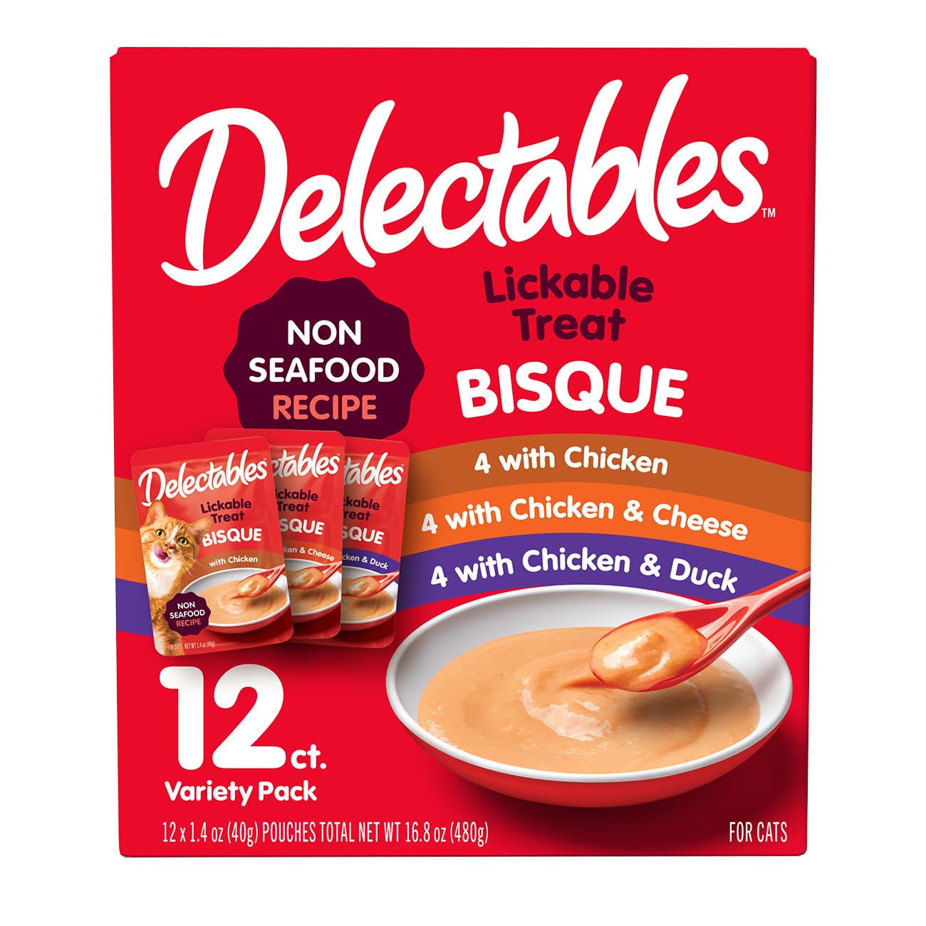 Delectables bisque pour chat sans poisson, sachet individuel favorisant l'hydratation et la récompense