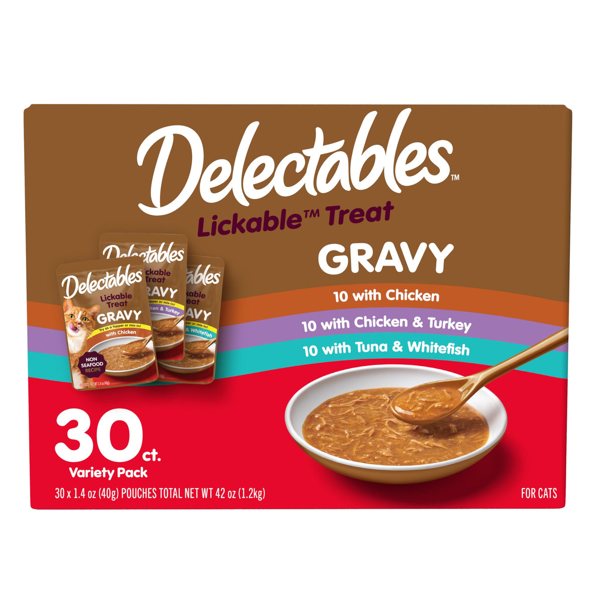 Delectables cobertura en salsa espesa para gatos exigentes, sabor y textura.