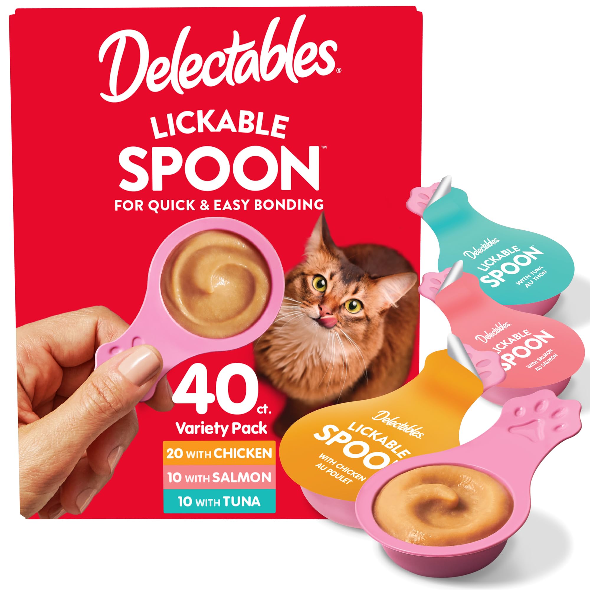 Delectables Lickable Spoon pollo, porción individual, alimentación fácil para gatos