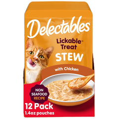 Delectables ragout poulet emballage 12, repas pratique pour chats gourmands.