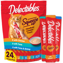 Delectables Squeeze Up: tubitos puré cremoso para gatos, snack práctico y sabroso