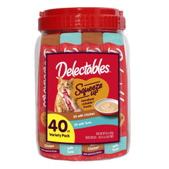 Delectables Squeeze Up: vista frontal de los 40 tubos para gato.