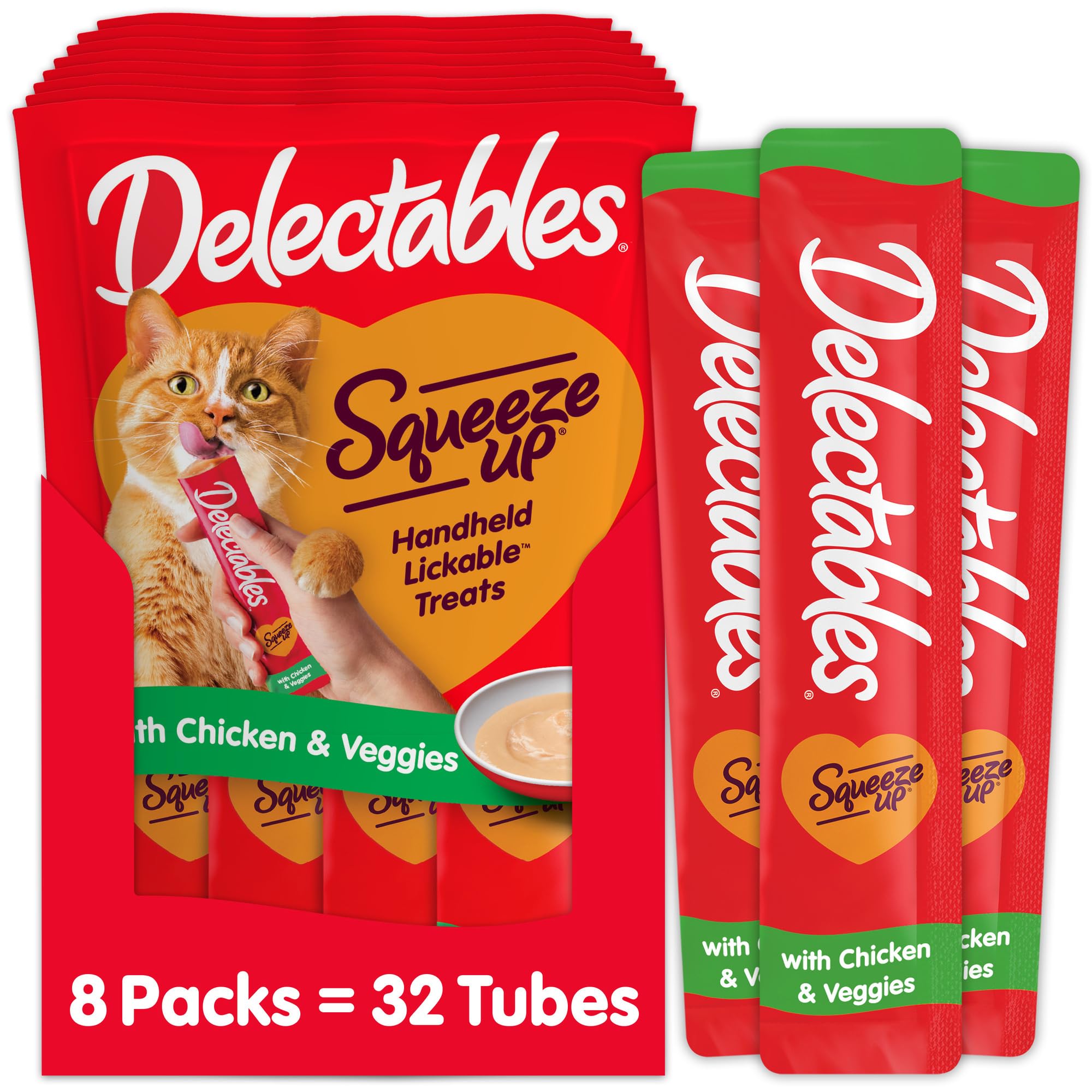 Delectables Squeeze Up, tubo de pollo y verduras, ayuda a la hidratación diaria del gato