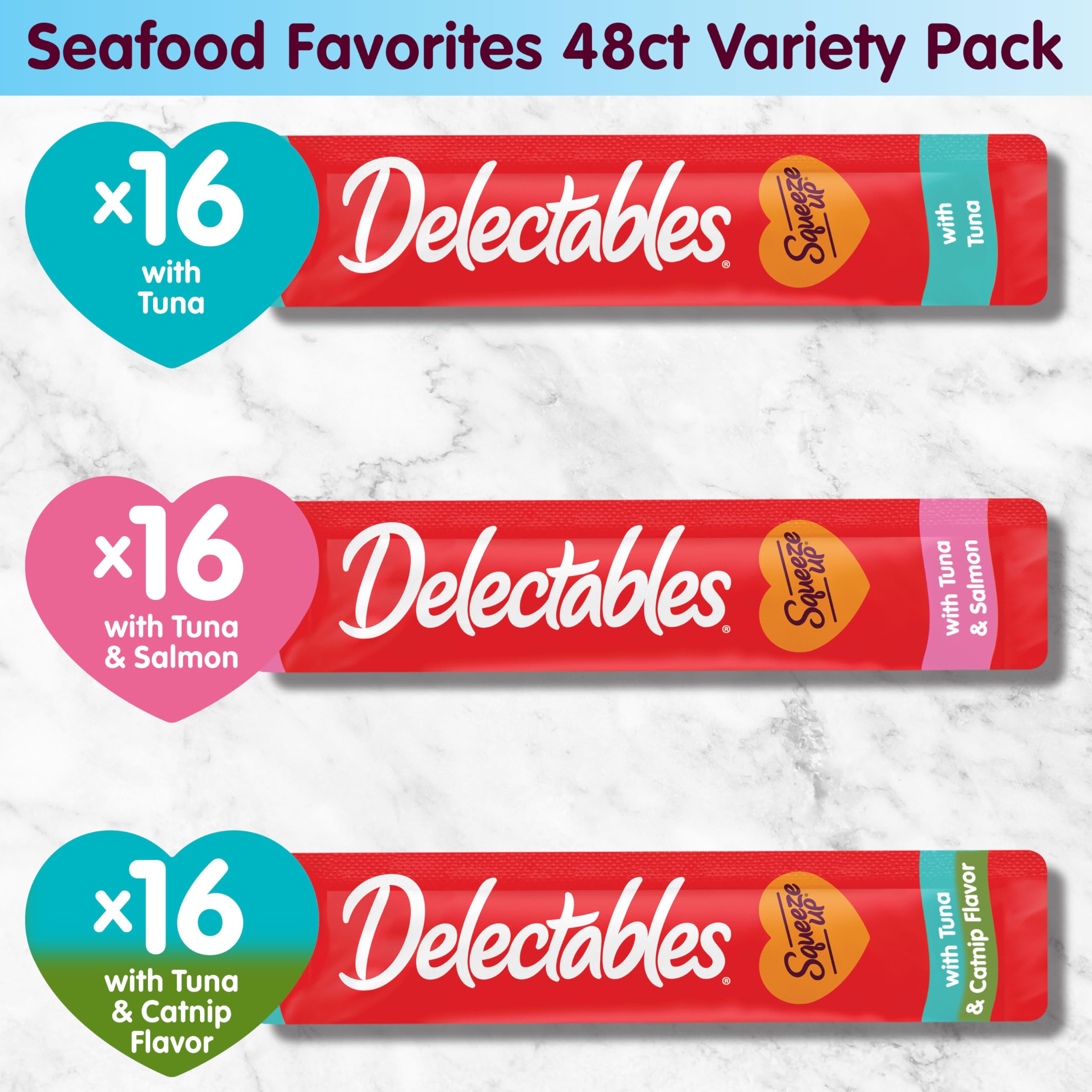Delectables Squeeze Up Tuna, copos de hierba gatera.