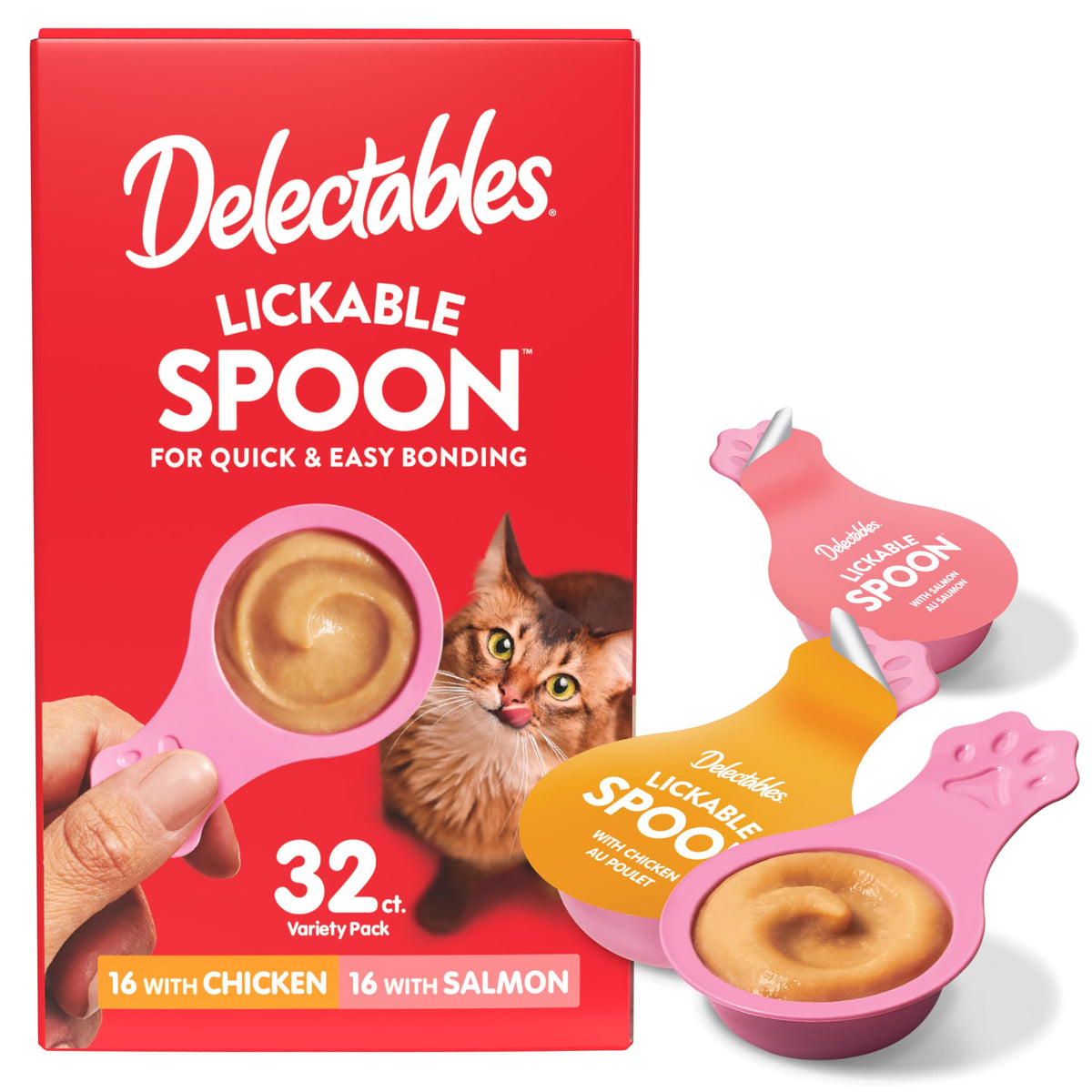 Delectables Variedad 32ct: caja visible para elegir sabores y premiar a tu gato.