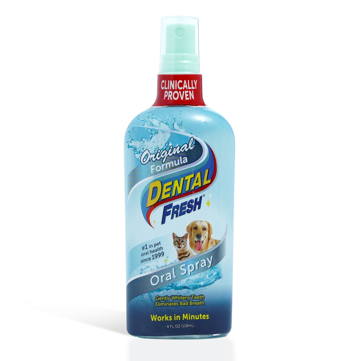 Dental Fresh spray bucal para perros y gatos aplicada en la boca de la mascota, cuidado diario.