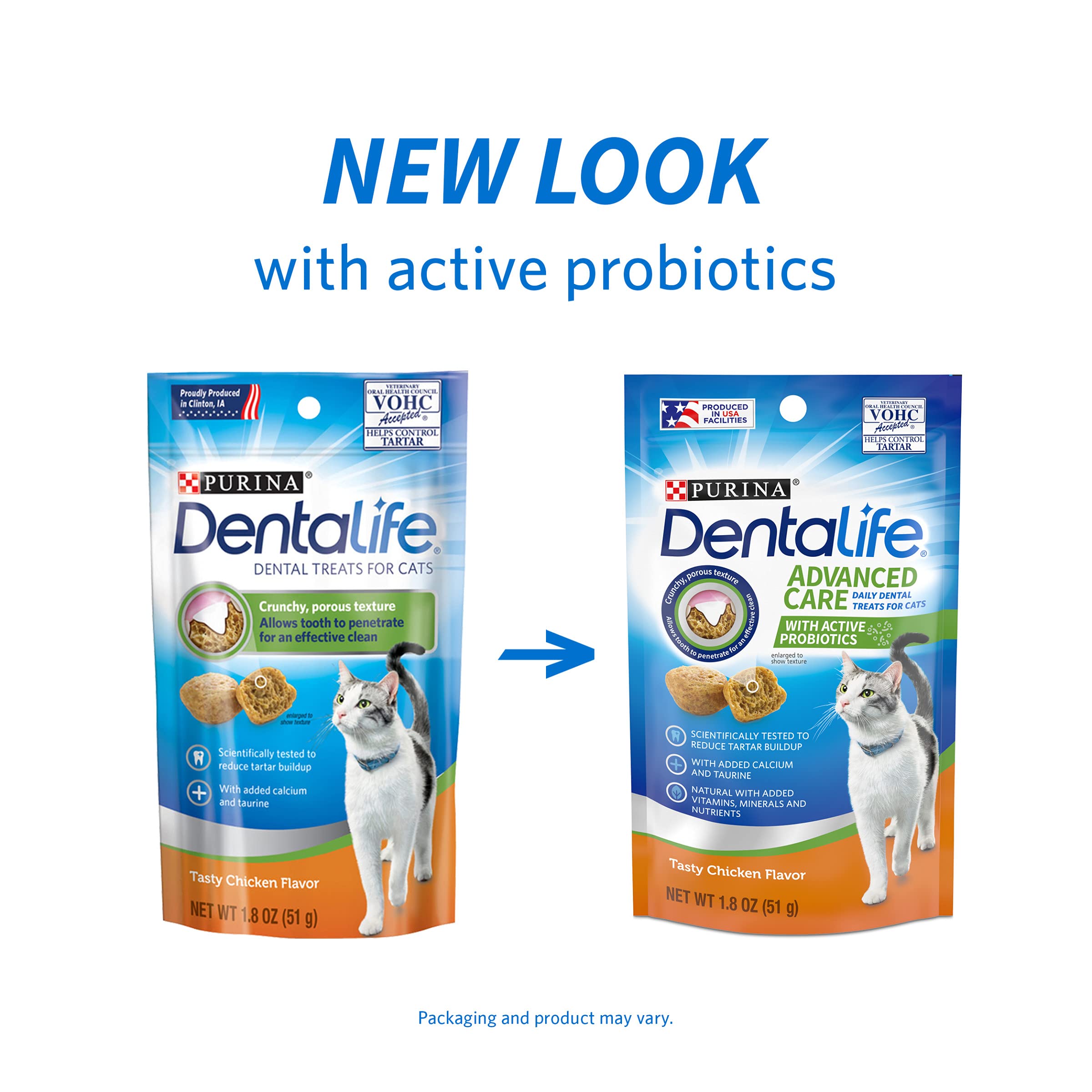 Dentalife tratitos sabor pollo, textura crujiente que muchos gatos disfrutan.