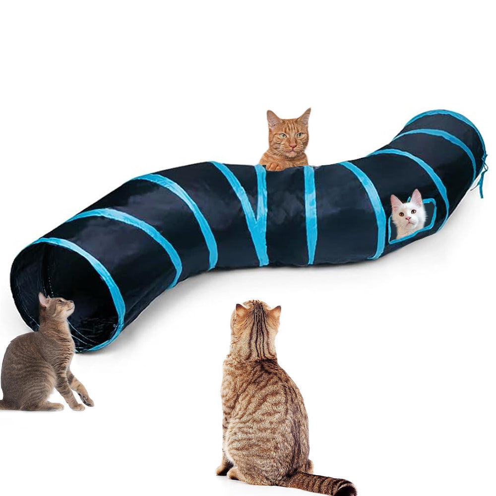 Tunel Deofun para gatos azul, ideal para juego interior y exploración.