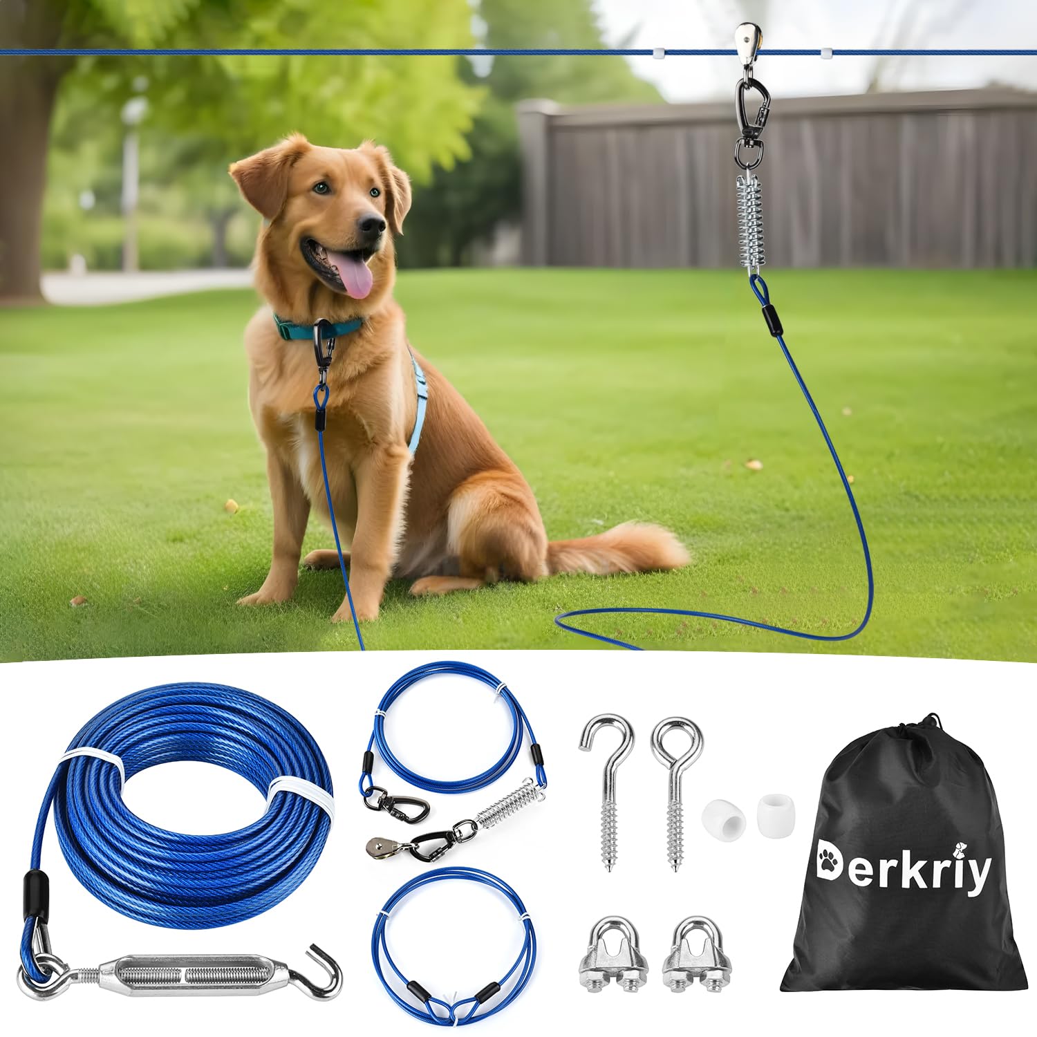 Derkriy Corredor para Perro con cable de 75 ft, libertad controlada al exterior