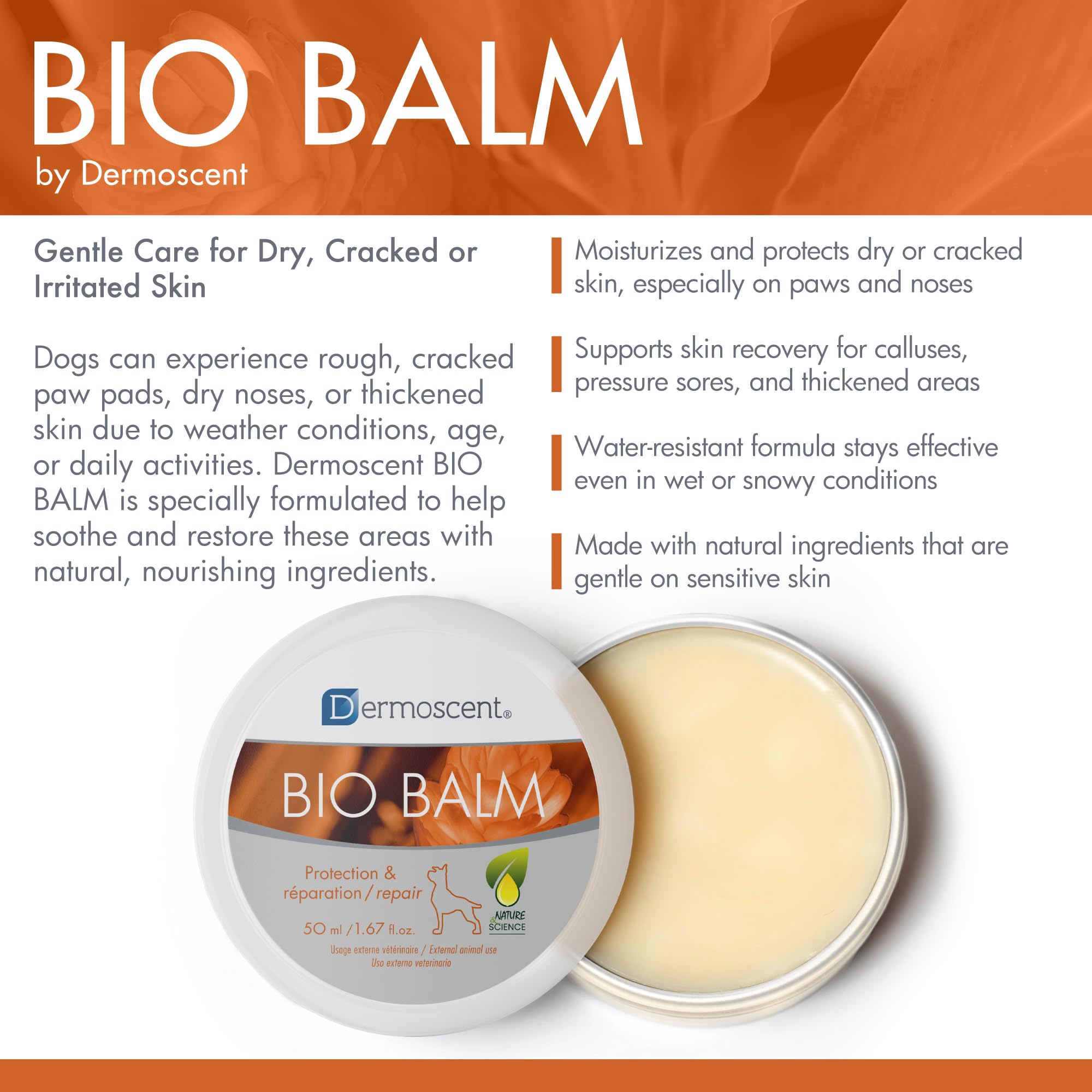 Dermoscent Bio Balm aplicación nocturna en nariz para confort.