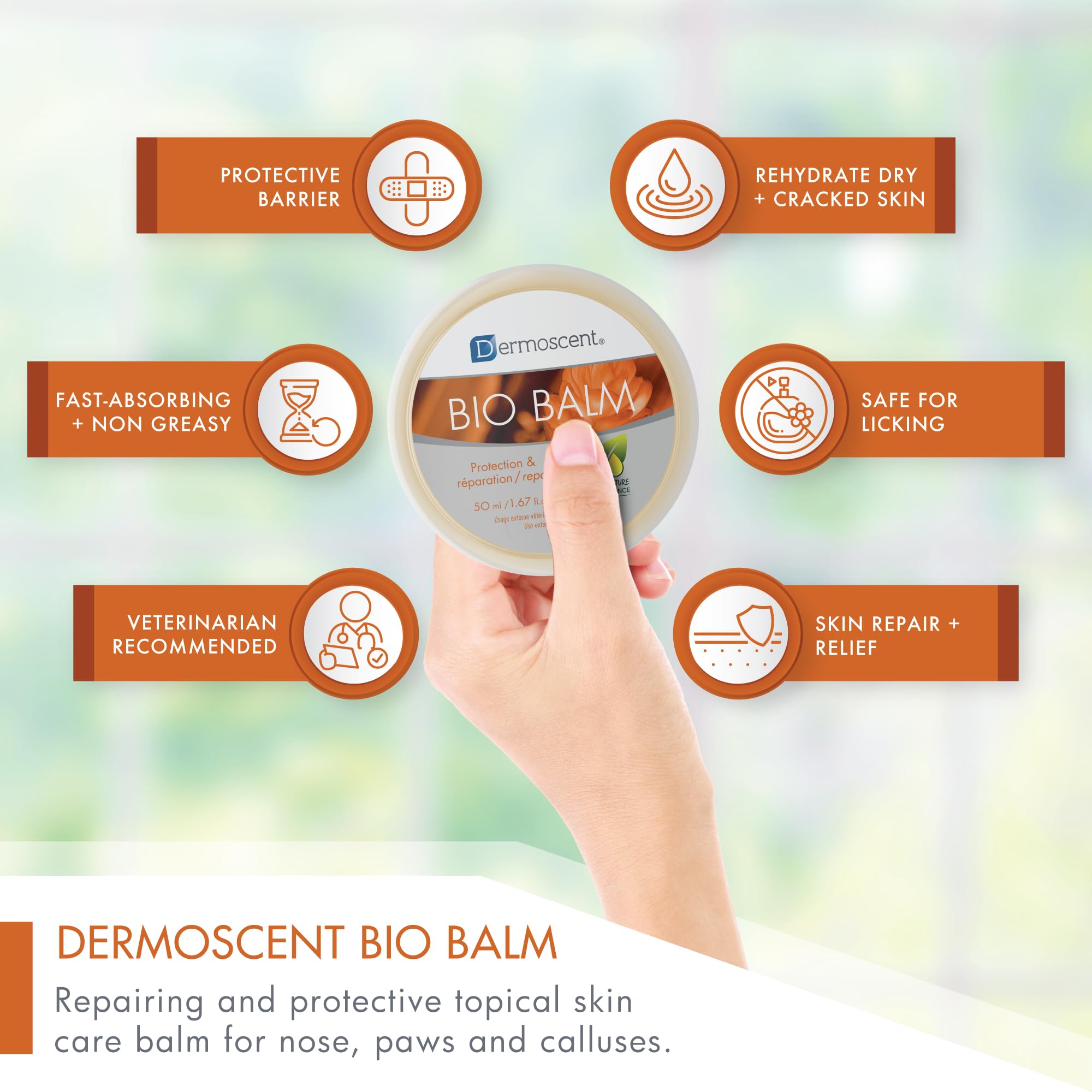 Uso nocturno en nariz con Dermoscent Bio Balm para comodidad.