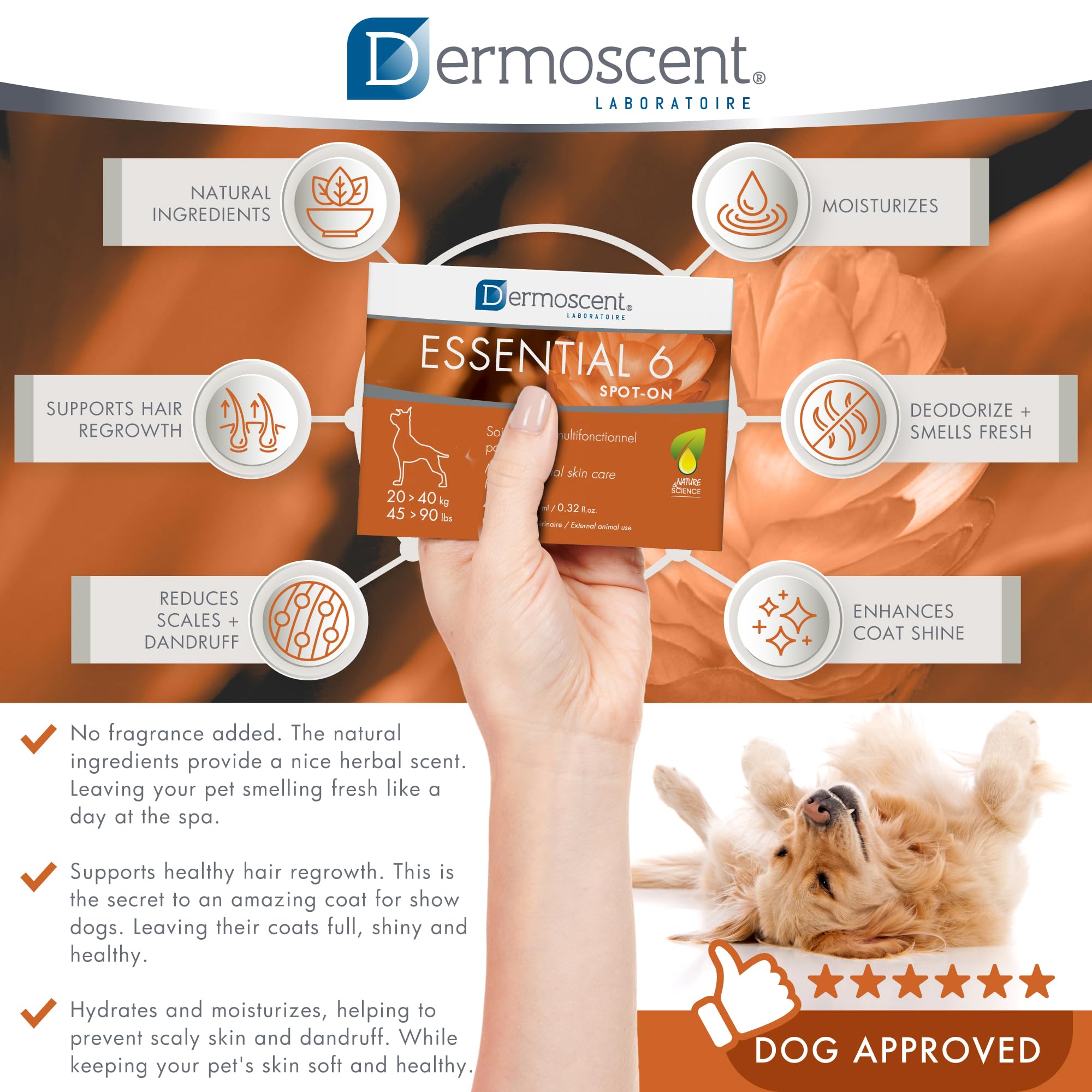 Dermoscent Essential 6: pelaje más brillante y saludable.