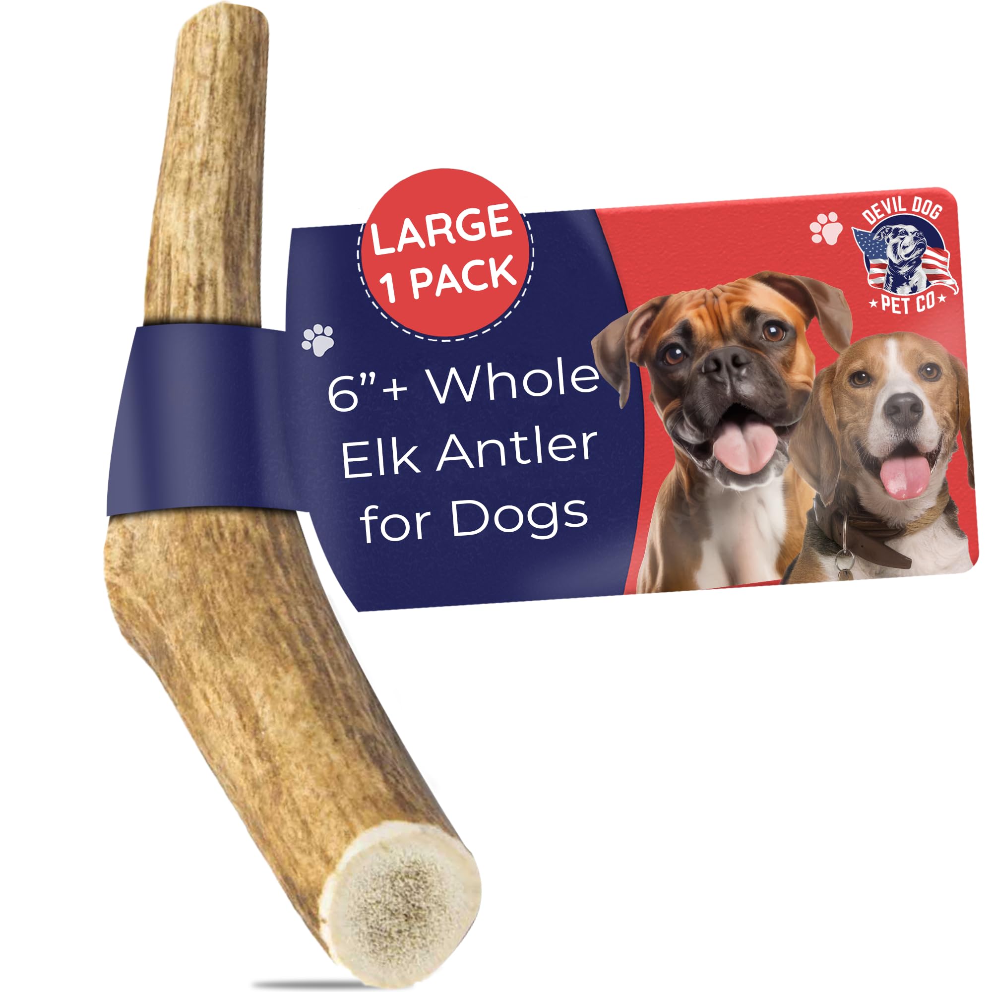 Devil Dog Pet Co: alce entero grande para masticación prolongada.