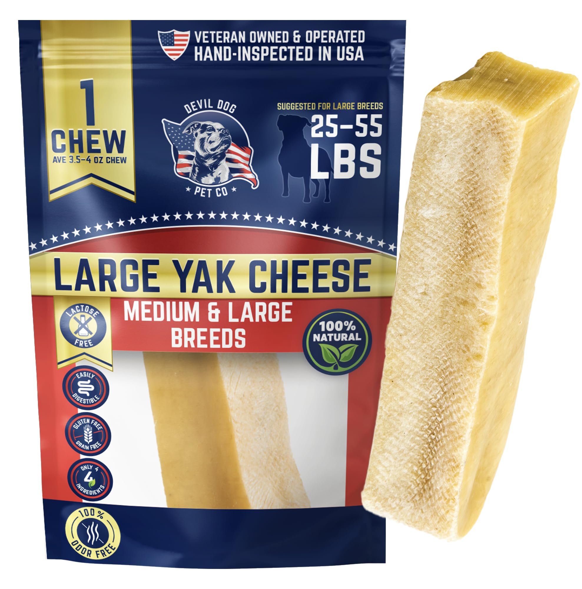Devil Dog Yak Chew duradero para perros grandes; masticación progresiva