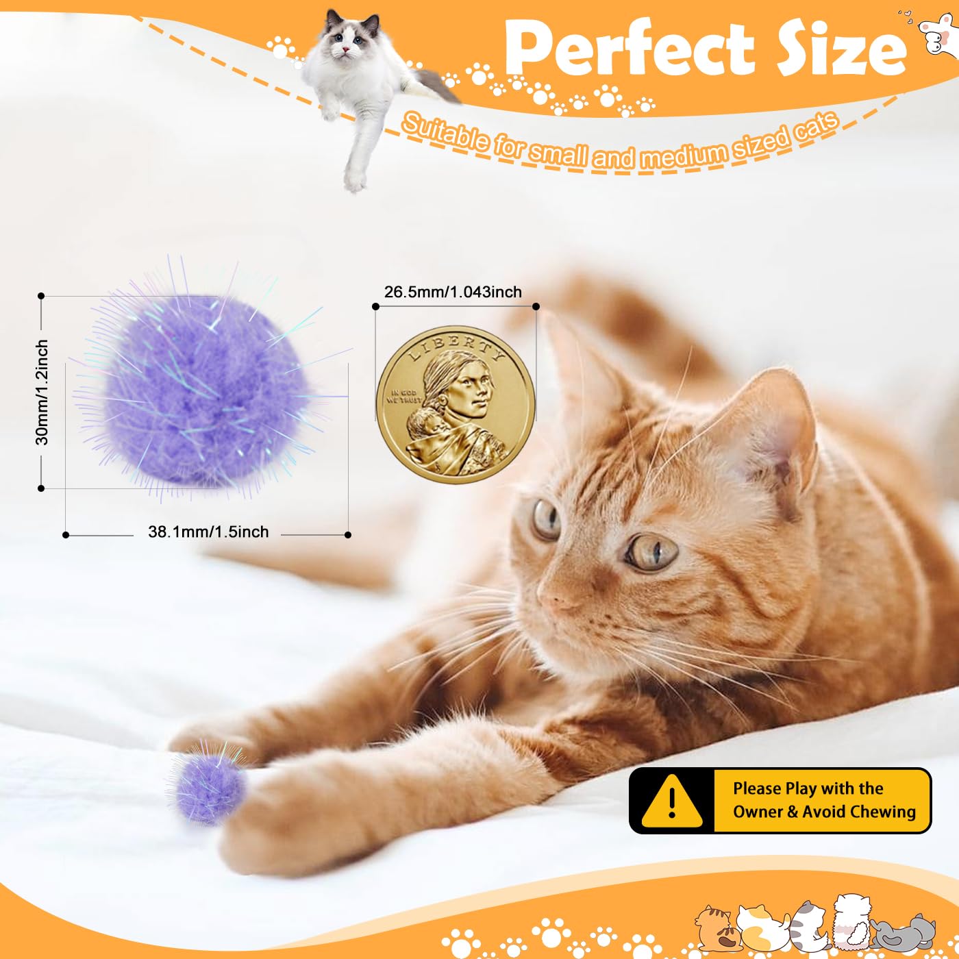 DF DUALFERV bolas pom pom brillantes para gatos, estimulan curiosidad y ejercicio.