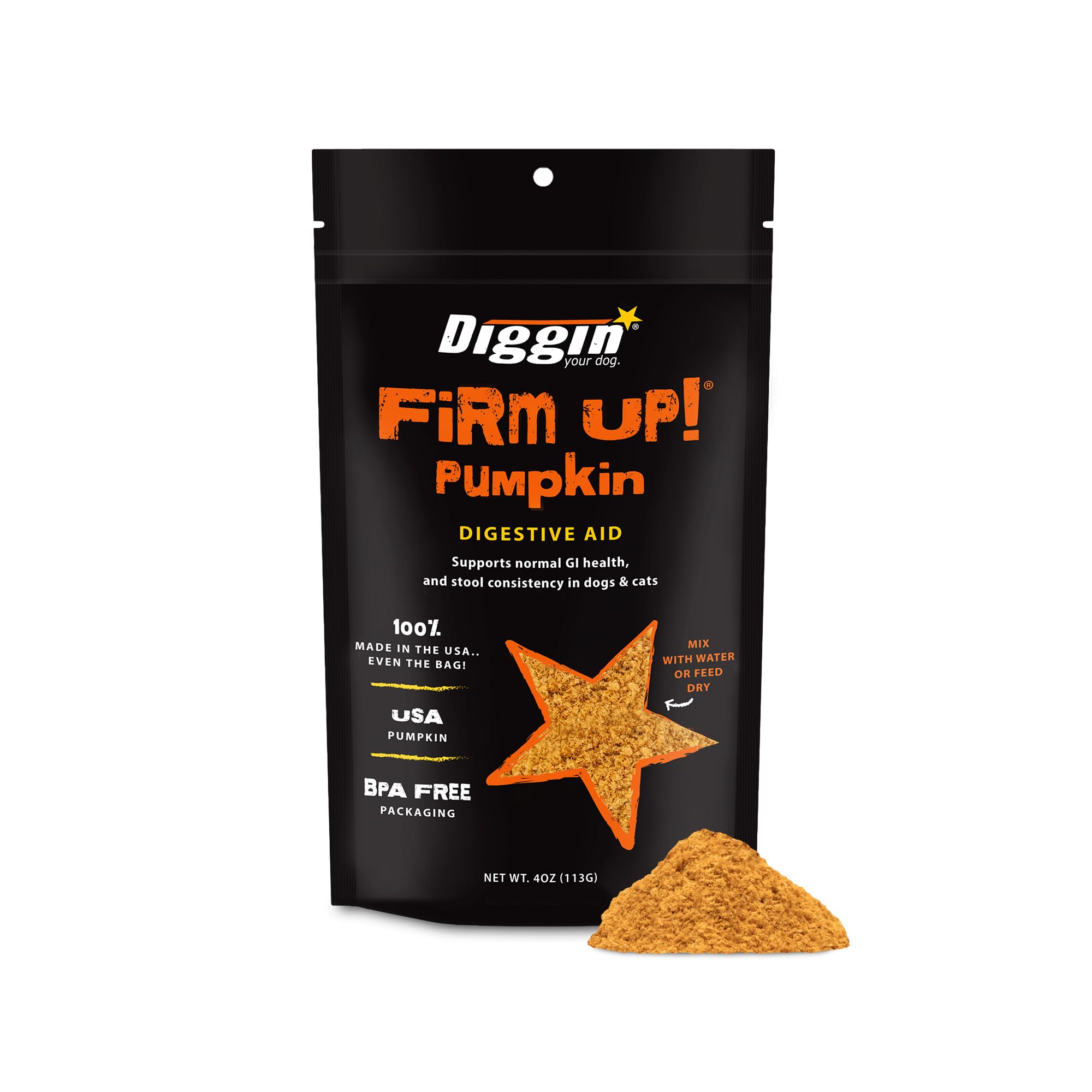 Firm Up Pumpkin de Diggin' Your Dog en frasco, polvo cómodo para espolvorear sobre la comida
