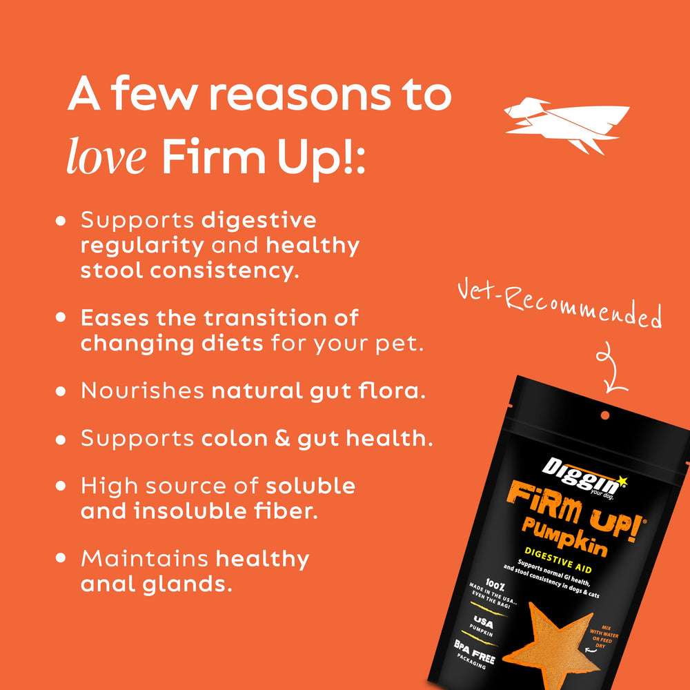 Polvo de Firm Up Pumpkin de Diggin' Your Dog para mezclar con la comida diaria