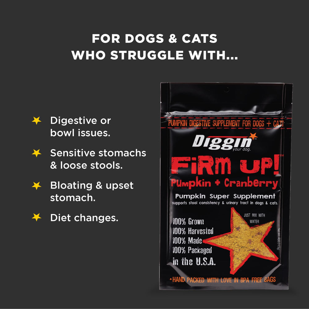 Diggin' Your Dog Firm Up pumpkin powder mixed with food for convenient meals