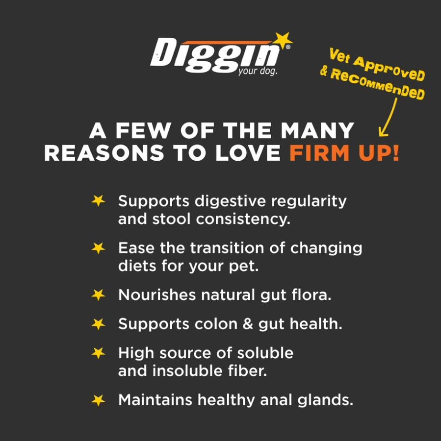 Diggin' Your Dog Firm Up pumpkin powder scoop beside a bowl for quick measuring