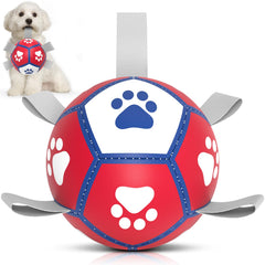 Diman bola de fútbol para perro pequeño con correa, ideal para juego interactivo.