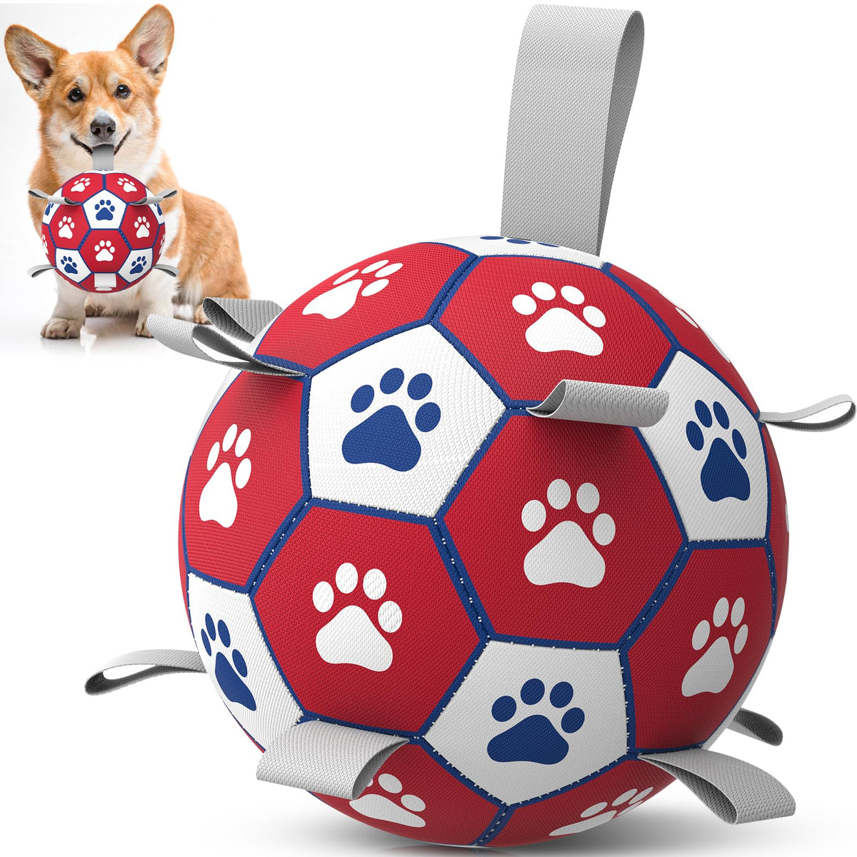 Diman pelota de perro con correas para juego interior y exterior.
